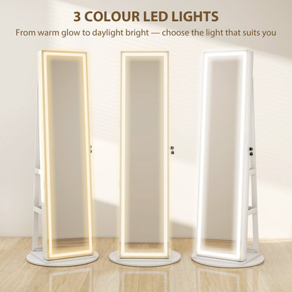 Storage Jewellery Cabinet, with Mirror and Lights - White