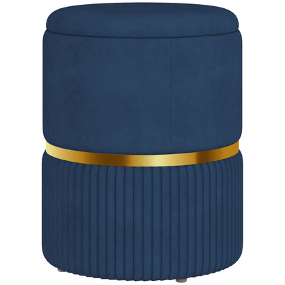 Velvet-Feel Storage Ottoman - Blue