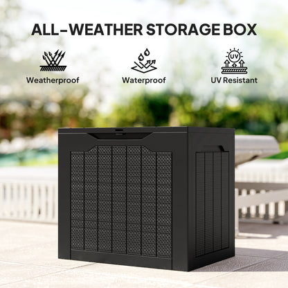 97L Plastic Garden Storage Box, Outdoor Storage Box with Handles, Waterproof Outdoor Storage Container, Black