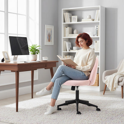 Teddy Fleece Office Chair with Wheels - Light Pink