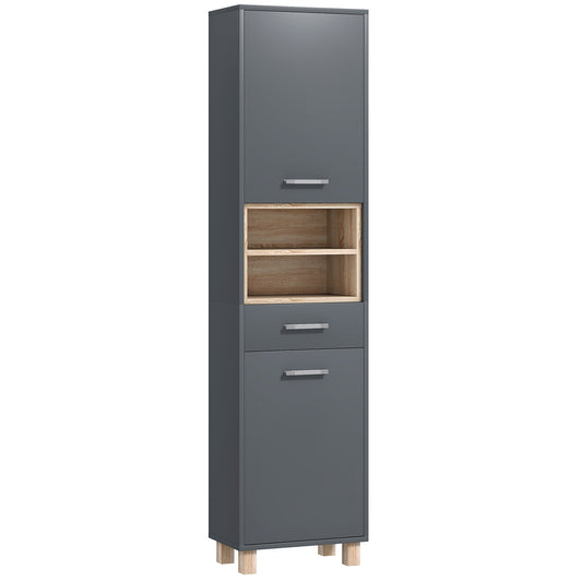 Tall Bathroom Storage Cabinet with MDF Triamine Board and Waterproof Sticker - Matte Grey