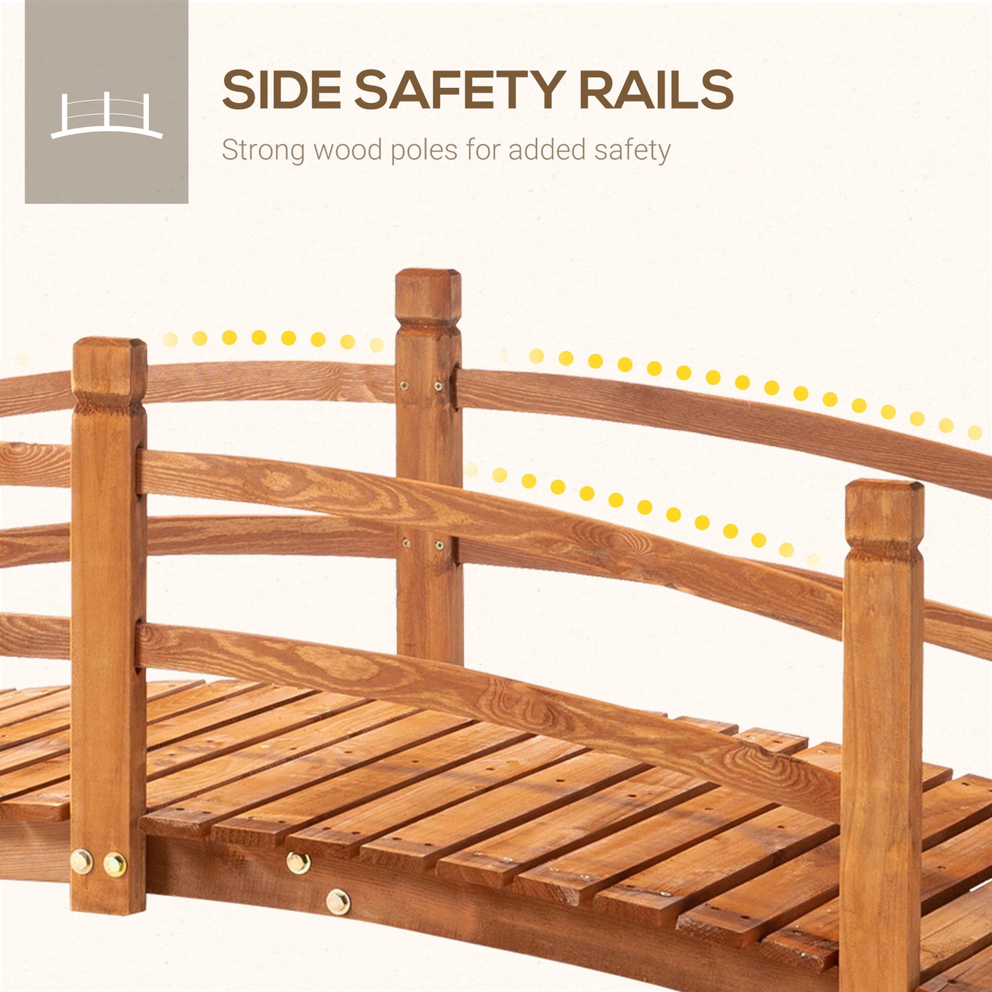6FT Wooden Garden Bridge with Safety Railings, Classic Arc Footbridge for Stream Pond Walkway, Orange