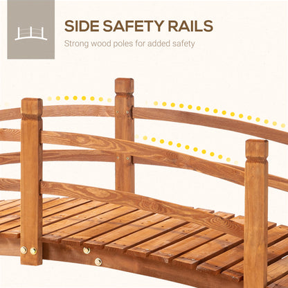 6FT Wooden Garden Bridge with Safety Railings, Classic Arc Footbridge for Stream Pond Walkway, Orange