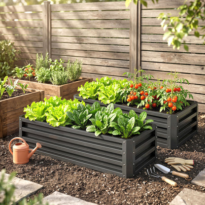 Set of Two 110 x 50cm Steel Planter Boxes - Dark Grey