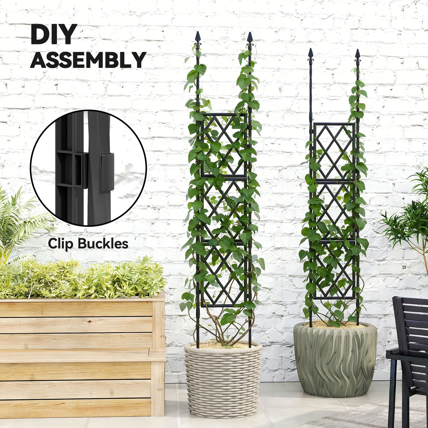 Foldable Garden Trellis, Lattice Climbing Support Trellis for Garden, DIY Assembly, 85 x 197 cm, Black