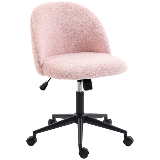 Teddy Fleece Office Chair with Wheels - Light Pink