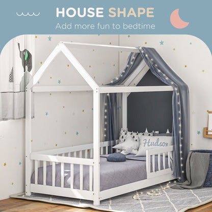 House-Shaped Kids Bed Frame with Guard Rails, Solid Pine Wood Single Bed Frame for Kids Boys and Girls