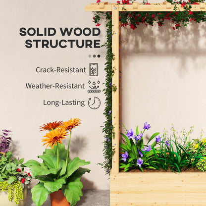 Garden Planter with Trellis, Wooden Raised Bed for Garden with Hanging Roof and Drainage Holes