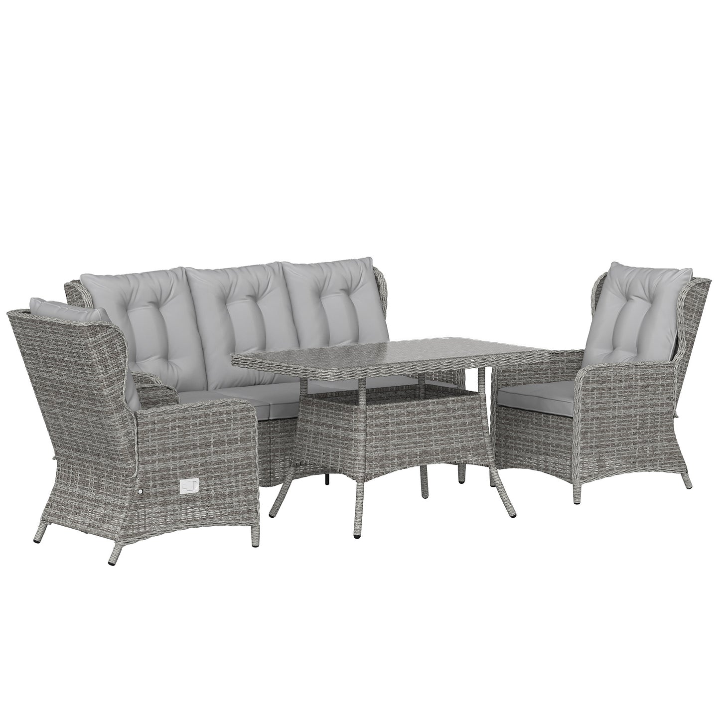 5 Seater Rattan Garden Furniture Set with Sofa, Reclining Chairs, Table, Patio Rattan Furniture Sofa Sets, Grey