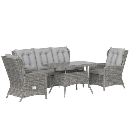 5 Seater Rattan Garden Furniture Set with Sofa, Reclining Chairs, Table, Patio Rattan Furniture Sofa Sets, Grey