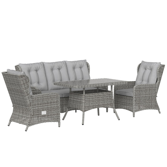 5 Seater Rattan Garden Furniture Set with Sofa, Reclining Chairs, Table, Patio Rattan Furniture Sofa Sets, Grey