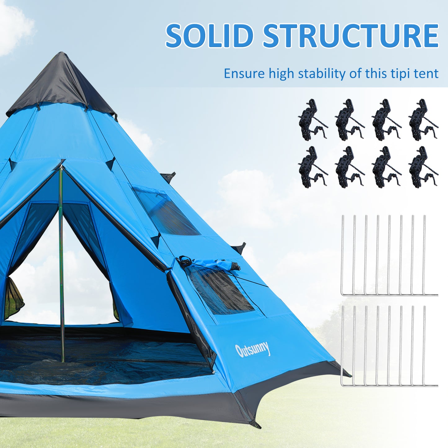6 Men Tipi Tent with Carry Bag - Blue