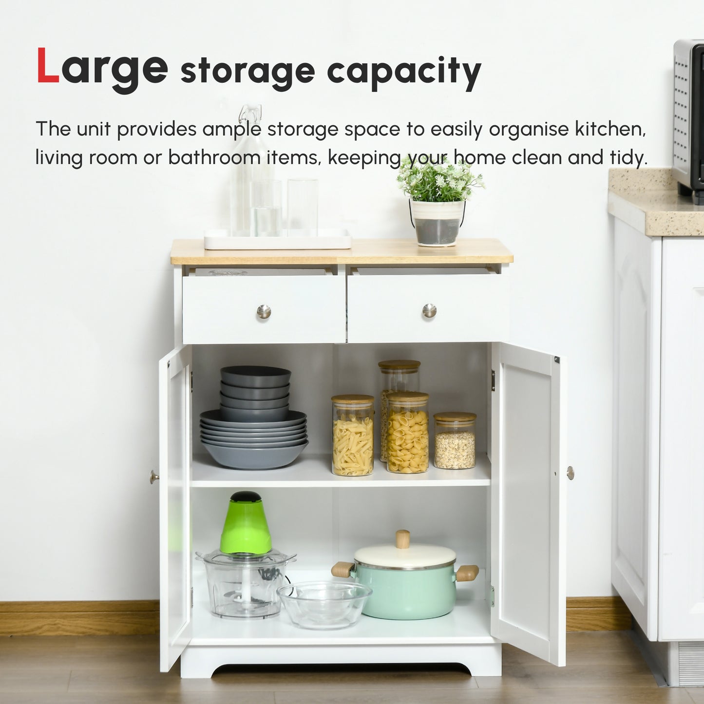 Kitchen Storage Sideboard with Solid Wood Top