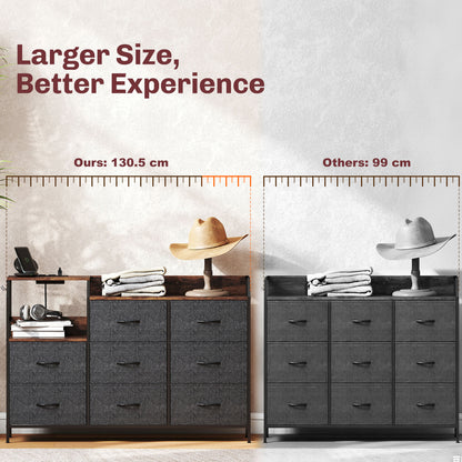 Chest of Eight Drawers, with Charging Station - Brown/Black