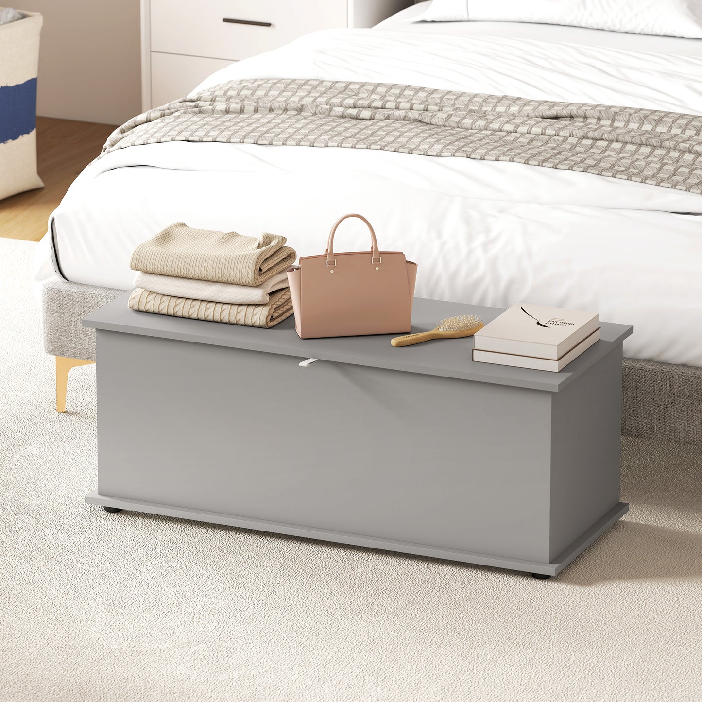 Storage Chest, Large 113L Blanket Box, Shoe Bench with Safety Hinged Lid, Storage Trunk, Bed End Bench for Bedroom, Hallway