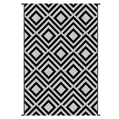 Reversible Outdoor Rug, Plastic Straw Mat w/ Carry Bag Ground Stakes for Garden RV Picnic Beach Camping 182x274cm Black