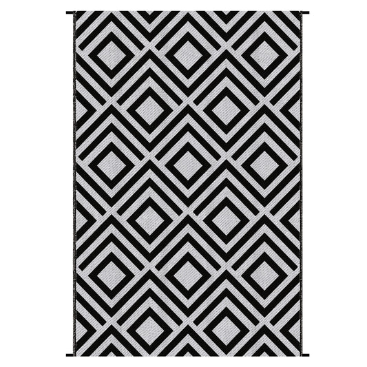 Reversible Outdoor Rug, Plastic Straw Mat w/ Carry Bag Ground Stakes for Garden RV Picnic Beach Camping 182x274cm Black