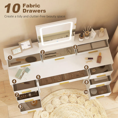 Multi-Storage Elegant Dressing Table, with LED Mirror - White