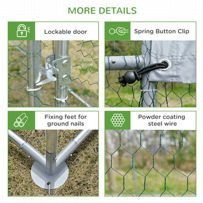 Large Galvanised Chicken Coop with Cover 5.7x2.8x2m Outdoor for Hens - Silver Grey
