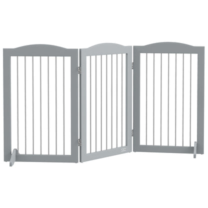 Foldable Dog Gate, Freestanding Pet Gate, with Two Support Feet, for Staircases, Hallways, Doorways - Grey