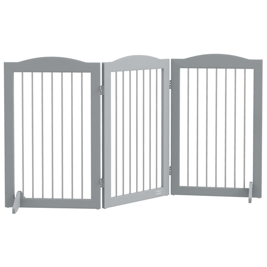 Foldable Dog Gate, Freestanding Pet Gate, with Two Support Feet, for Staircases, Hallways, Doorways - Grey