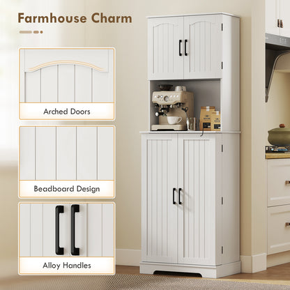 181.5 cm Freestanding Storage Cabinet, Tall Kitchen Cupboard with Adjustable Shelves, 8 Door Spice Racks, White