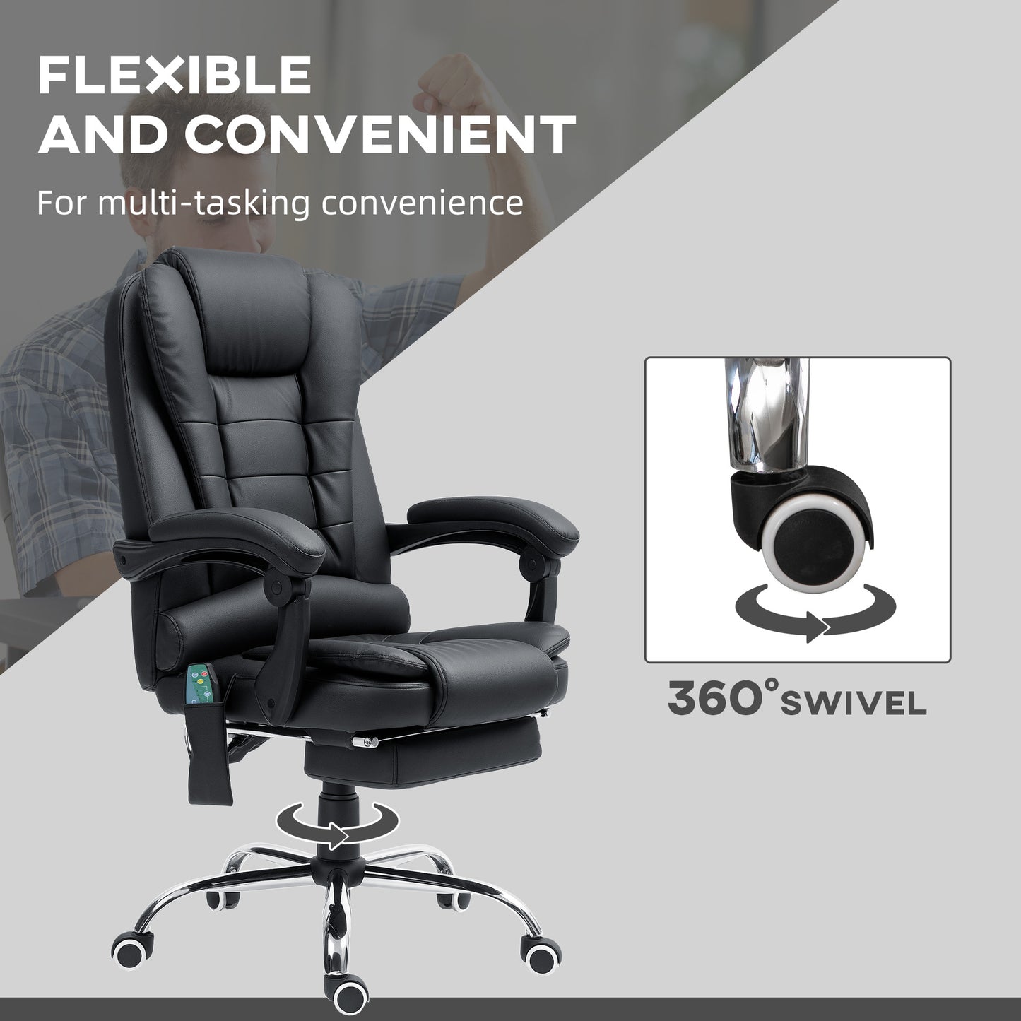 Office Chair with 6 Point Massage and Back Heat, PU Desk Chair with Footrest Adjustable Height and Swivel Wheels