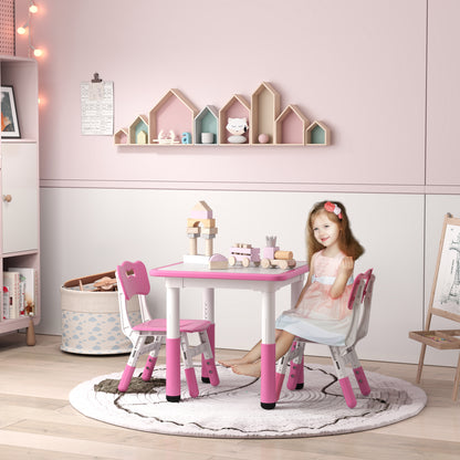 Height Adjustable Toddler Table and Chair Set, 3-Piece Children Activity Table w/ 2 Chairs for Playroom, Bedroom - Pink