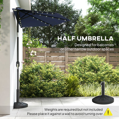2.6 m Half Garden Parasol with Solar LED Lights, UPF50+ Semi Round Umbrella with 30° Tilt, Crank Handle, Dark Blue