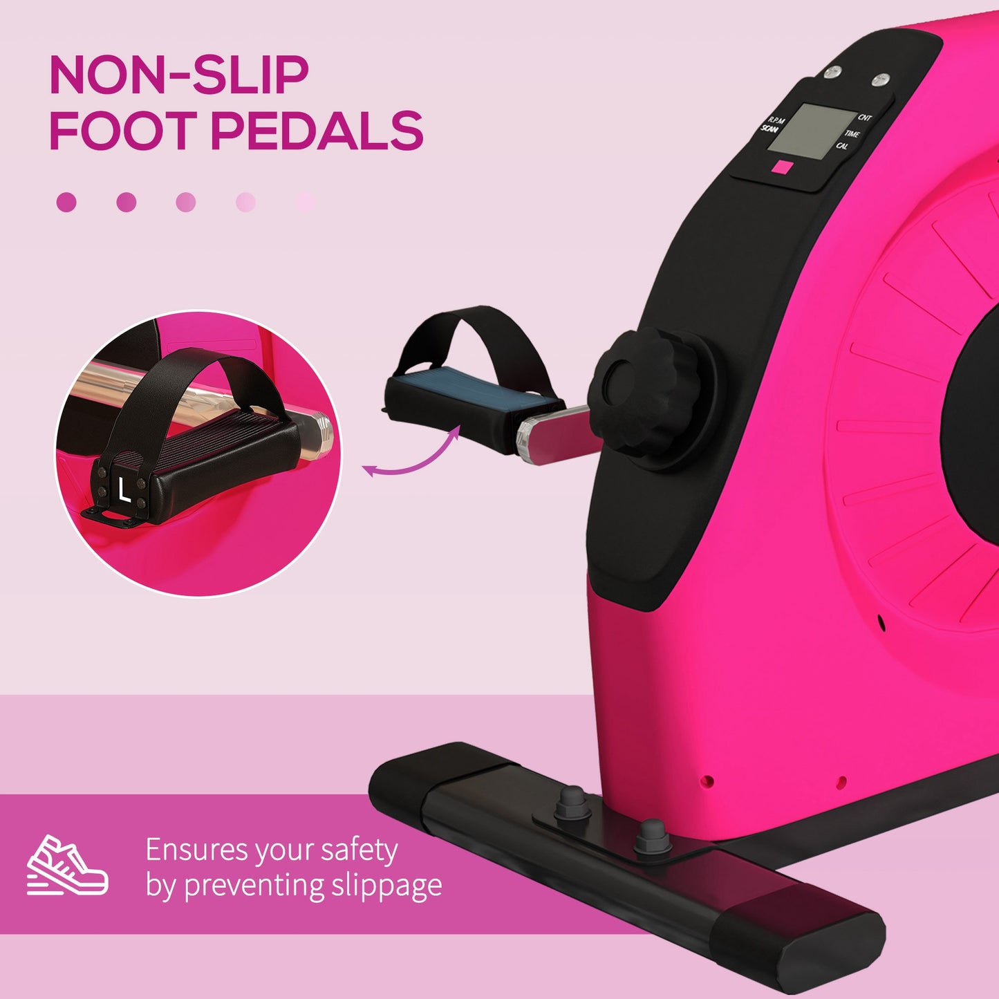 Mini Exercise Bike, Portable Pedal Exerciser with LCD Display for Legs, Arms, Rehabilitation, Therapy, Pink