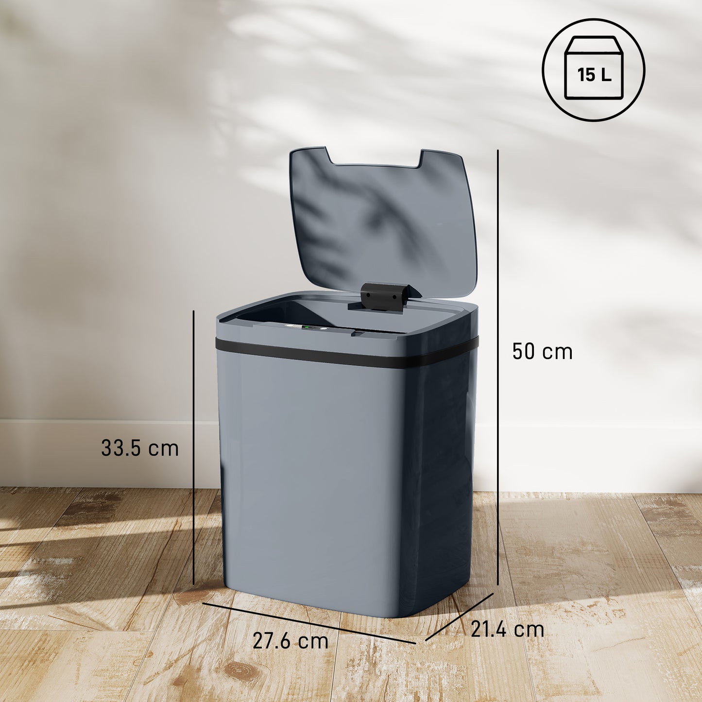 15L Sensor Bin, Automatic Touchless Kitchen Bin, Easy Clean, Battery Operated for Home Office, Bedroom, Bathroom, Grey