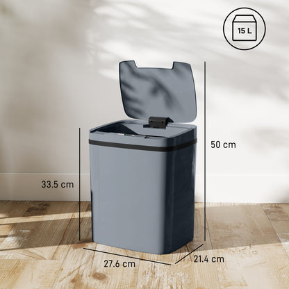 15L Sensor Bin, Automatic Touchless Kitchen Bin, Easy Clean, Battery Operated for Home Office, Bedroom, Bathroom, Grey