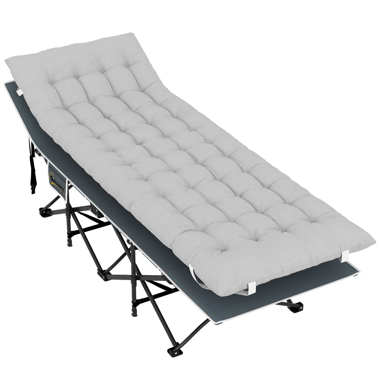 68cm Wide Folding Bed, Camping Cot for Adults with Mattress, Carry Bag, Storage Pocket, Max Load 150kg, Light Grey