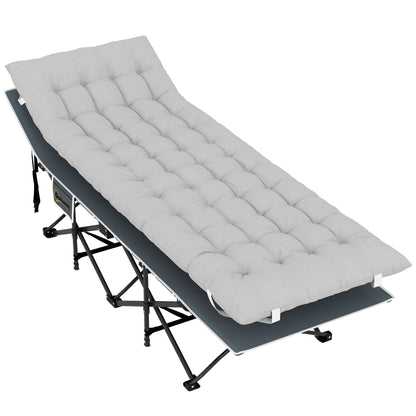 68cm Wide Folding Bed, Camping Cot for Adults with Mattress, Carry Bag, Storage Pocket, Max Load 150kg, Light Grey