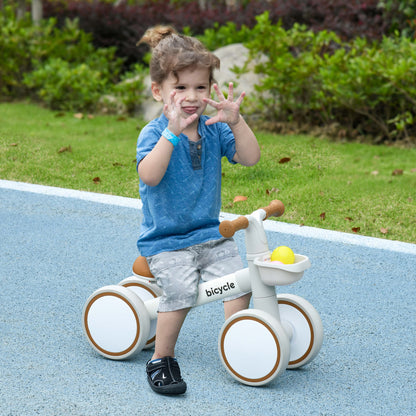 Kids Balance Bike for 1-3 Years Old with Adjustable Seat, Silent Wheels, White