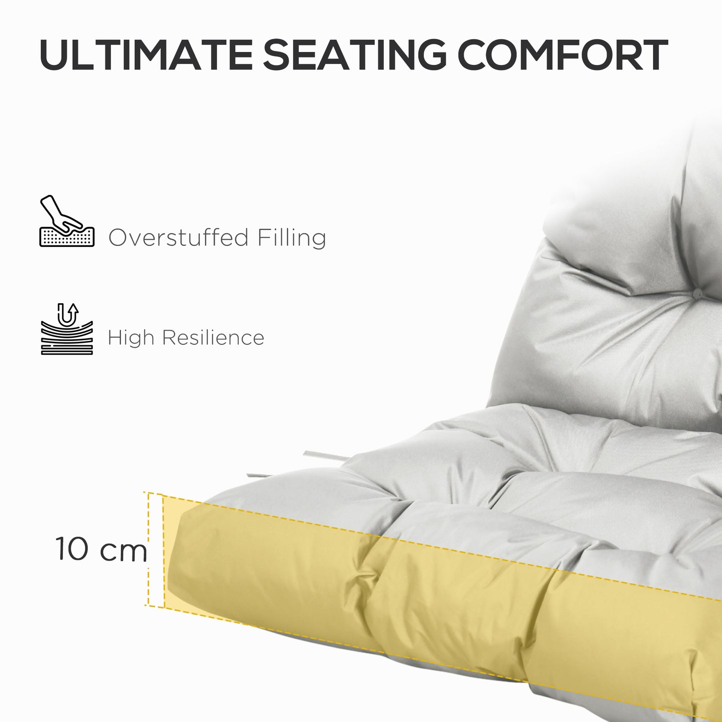 Garden Back Chair Cushion, Comfortable Patio Seat Cushion Pad with Backrest for Outdoor & Indoor Use, Light Grey