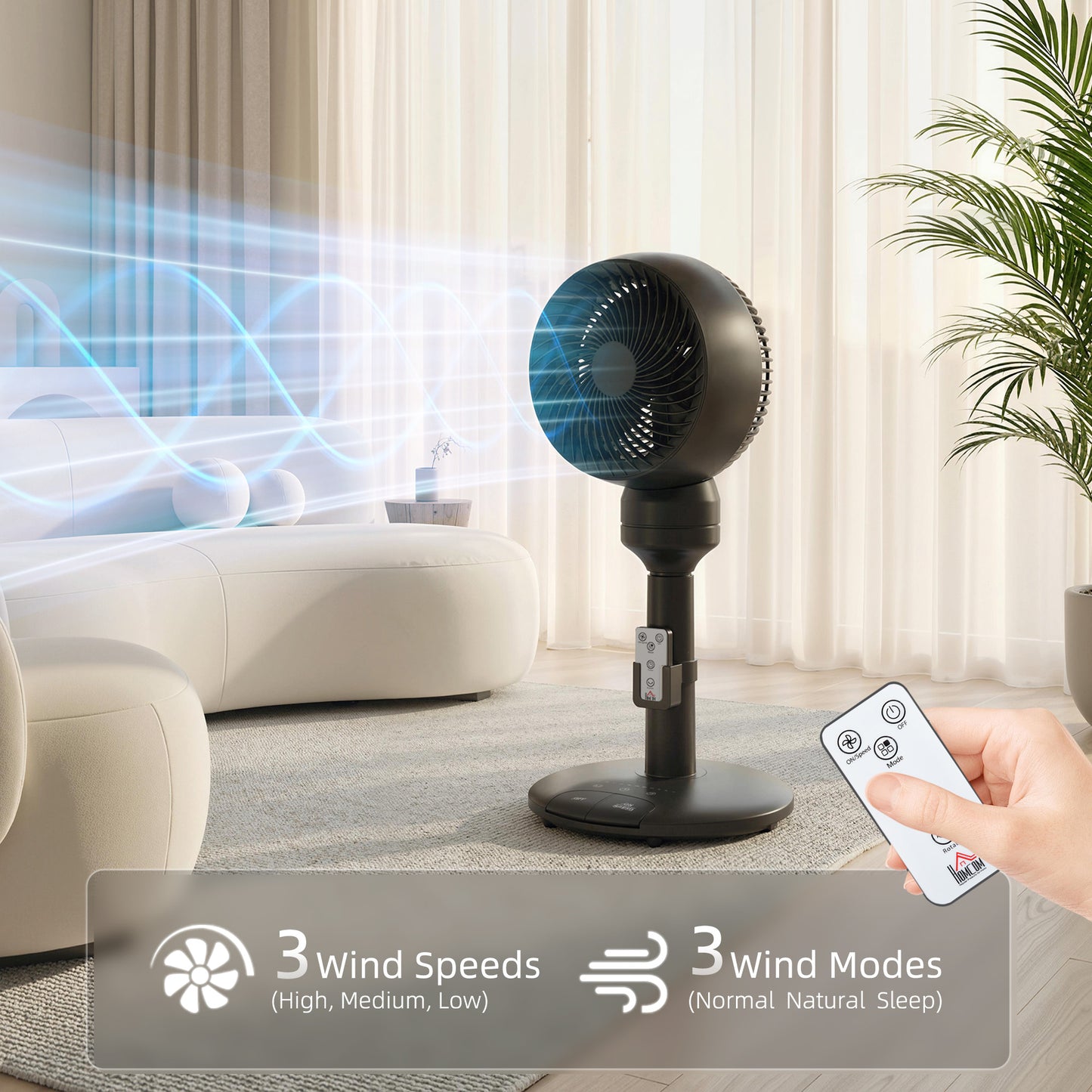 Air Circulator Fan Pedestal Cooling Fan with 3 Speed 3 Mode and Remote Control, 9 Inch, Black