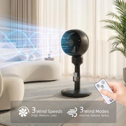 Air Circulator Fan Pedestal Cooling Fan with 3 Speed 3 Mode and Remote Control, 9 Inch, Black