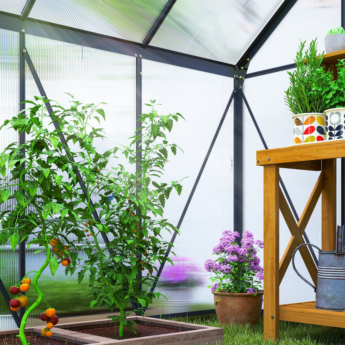 190 x 190cm Walk-In Polycarbonate Greenhouse
