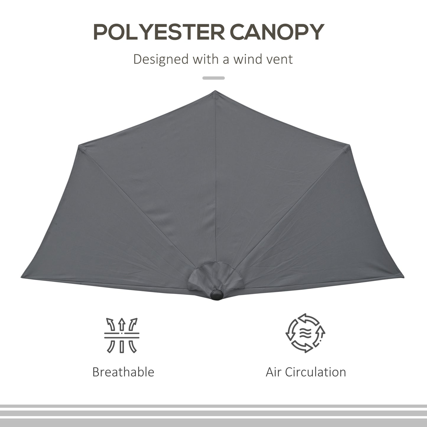 3(m) Half Parasol Semi Round Umbrella Patio Metal Frame Crank Handle for Balcony-- NO BASE INCLUDED, Grey