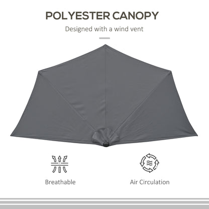 3(m) Half Parasol Semi Round Umbrella Patio Metal Frame Crank Handle for Balcony-- NO BASE INCLUDED, Grey