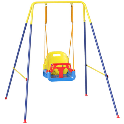 3 in 1 Toddler Swing Set, Folding Child Swing Set with Seat Belt, Adjustable Seat for Outdoor Indoor, Blue