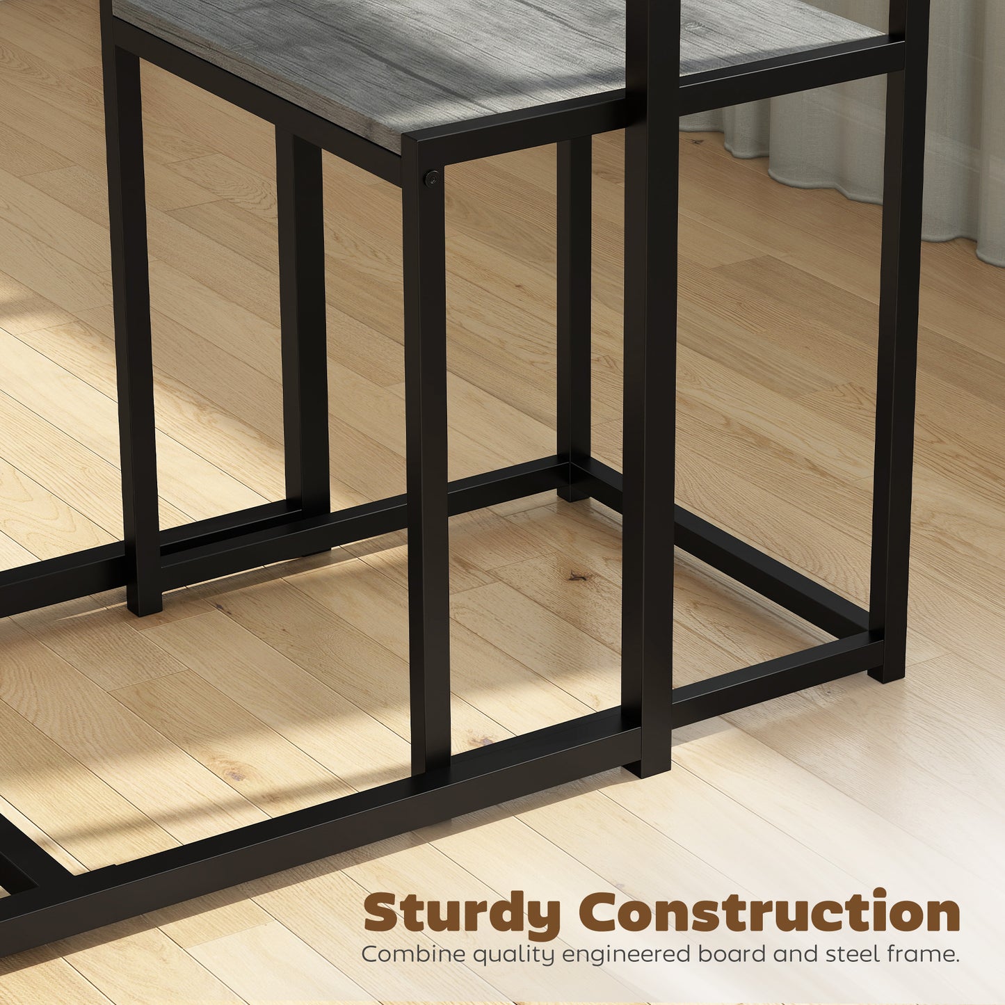 3 Piece Table Stool Set - Charcoal Grey Wood-Effect