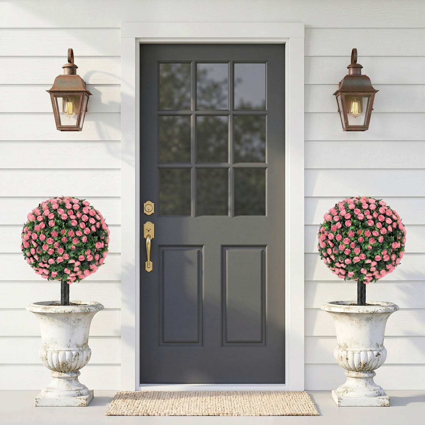 Artificial Rose Topiary UV Resistant, 2-Pack Fake Plants, 55 cm, Pink