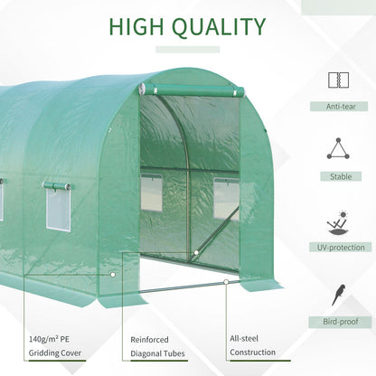 4 x 2 x 2 m Polytunnel Greenhouse with Roll-up Door and 6 Mesh Windows