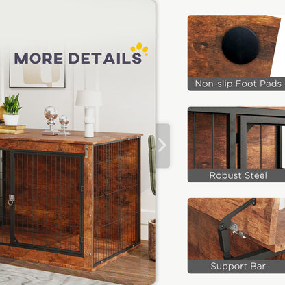 46.46'' Dog Crate Furniture with Openable Top, Two Lockable Doors, for Extra Large Dogs, Rustic Brown