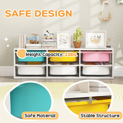 Low Height 2 Tiers Storage Organiser, Kids Toy Storage Unit with 6 Removable Bins for Bedroom, Nursery, Playroom