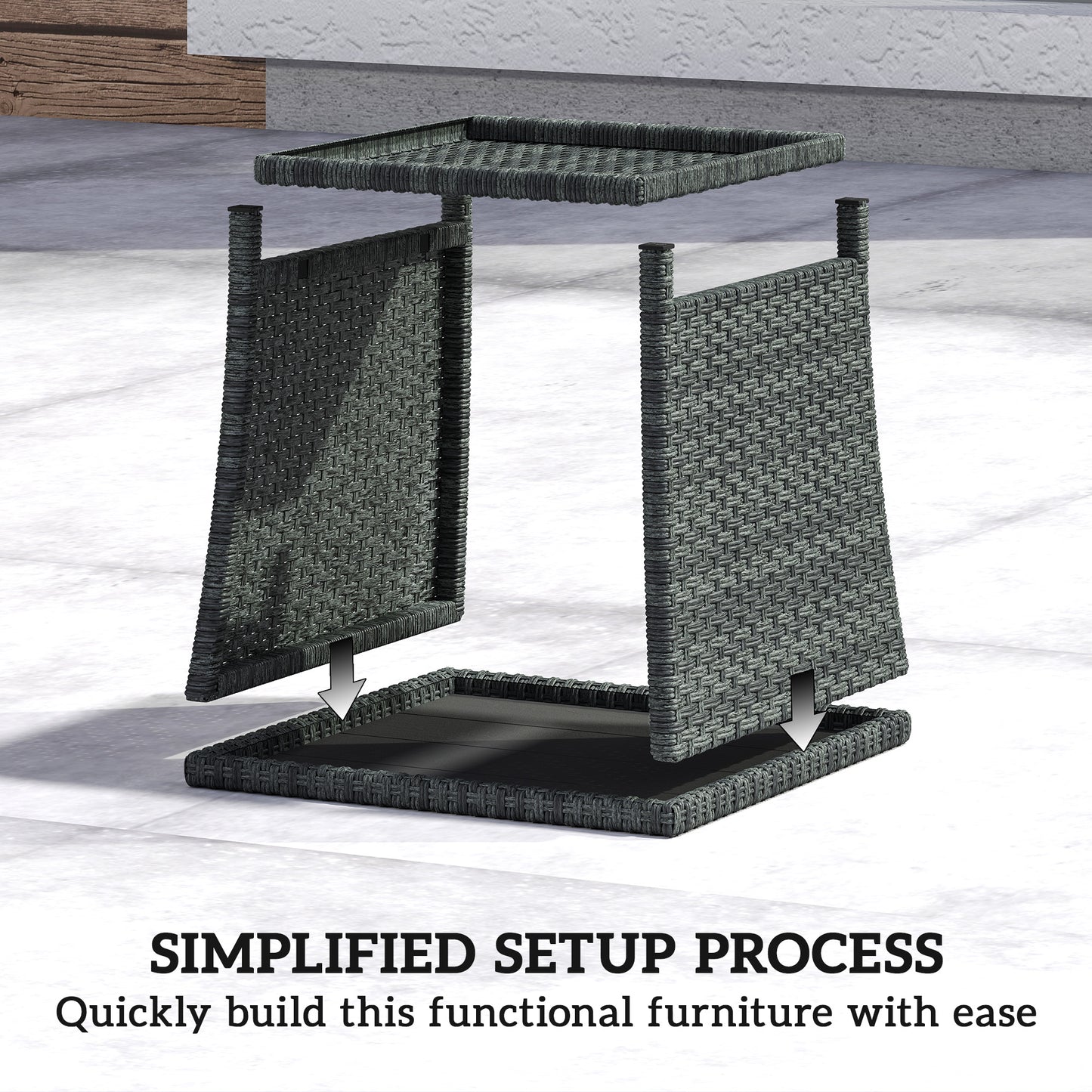 Side Table 2-Tier Outdoor Coffee Table with Storage Shelf PS Wood Slat Top/Grey