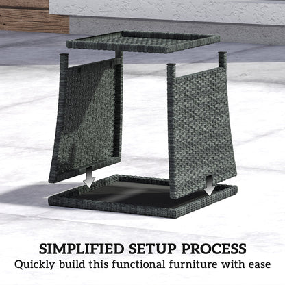 Side Table 2-Tier Outdoor Coffee Table with Storage Shelf PS Wood Slat Top/Grey