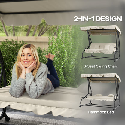 Three-Person garden Swing Chair, with Adjustable Canopy - Cream